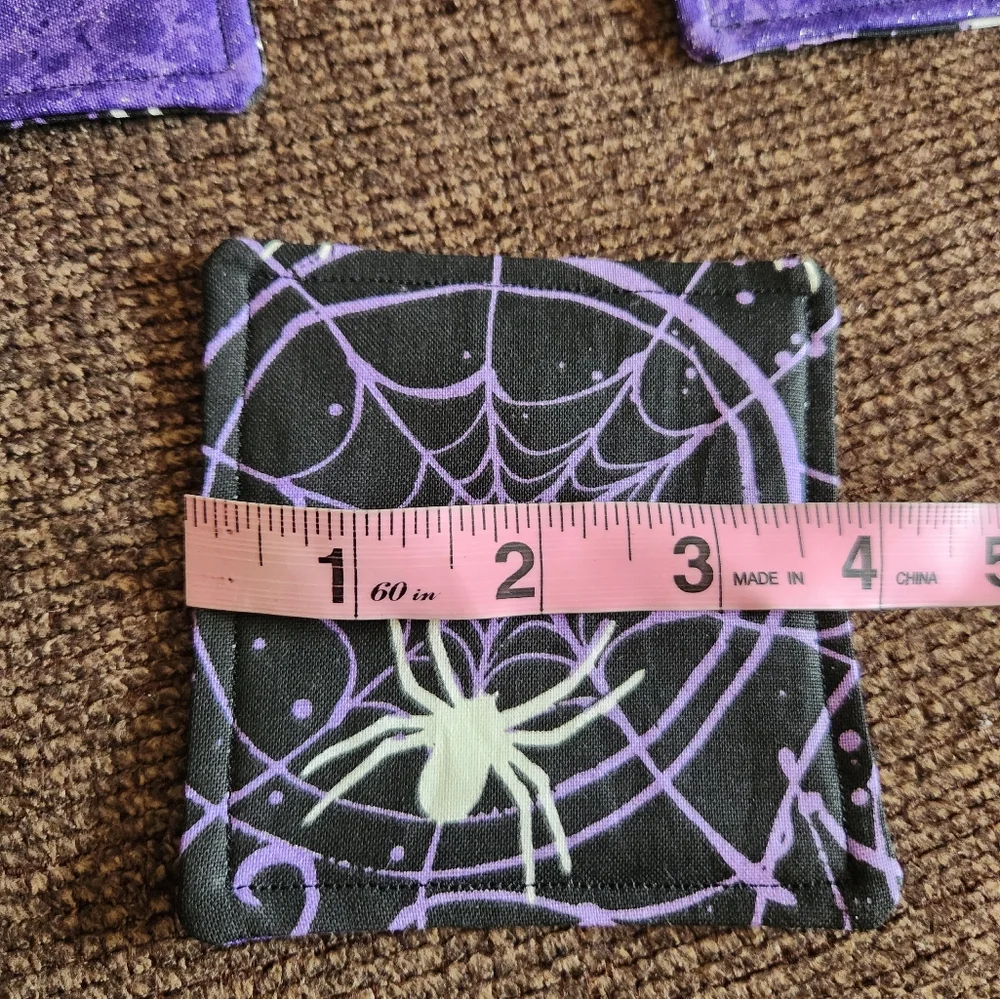 Halloween Coasters Set Of 4 Handmade Spiderwebs Black Purple New